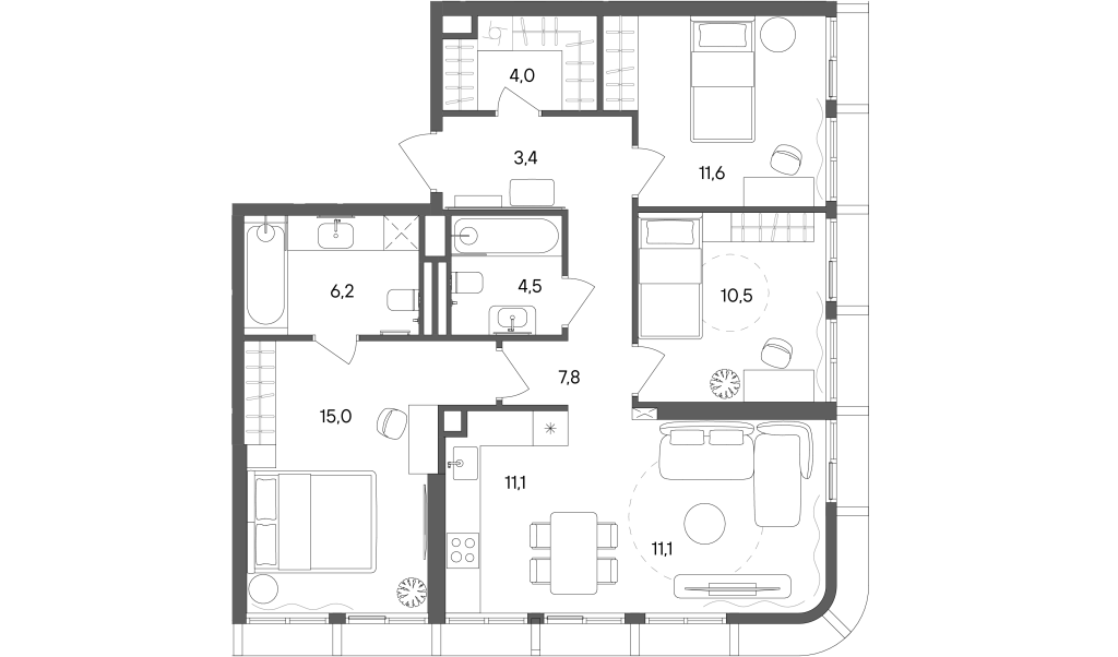 4 ккв (Евро) 85,2 м²