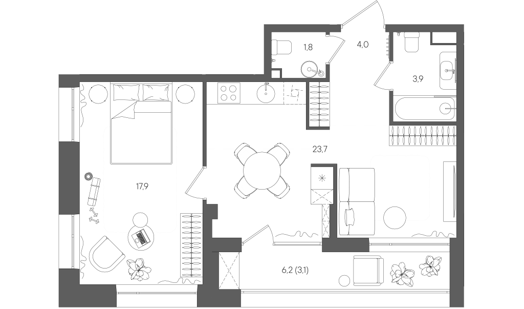 2 ккв (Евро) 54,4 м²