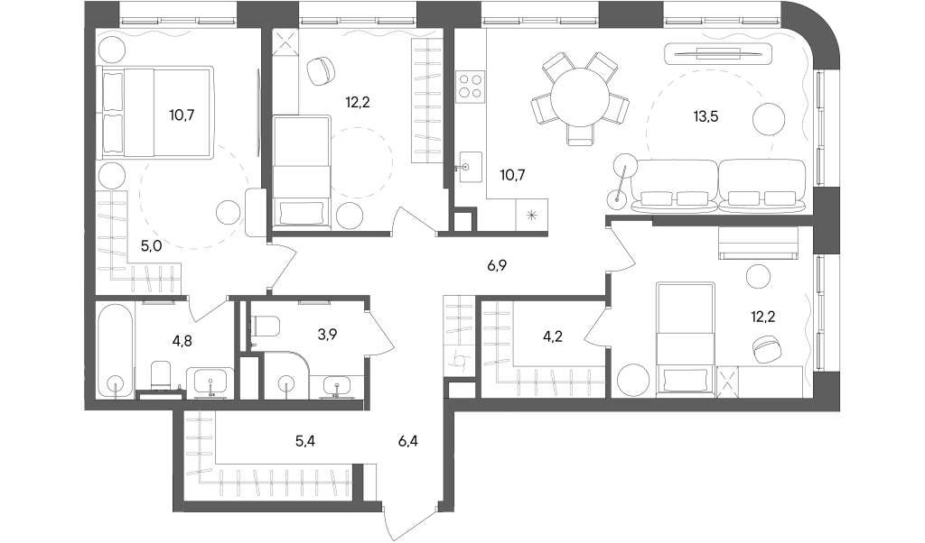 4 ккв (Евро) 95,9 м²