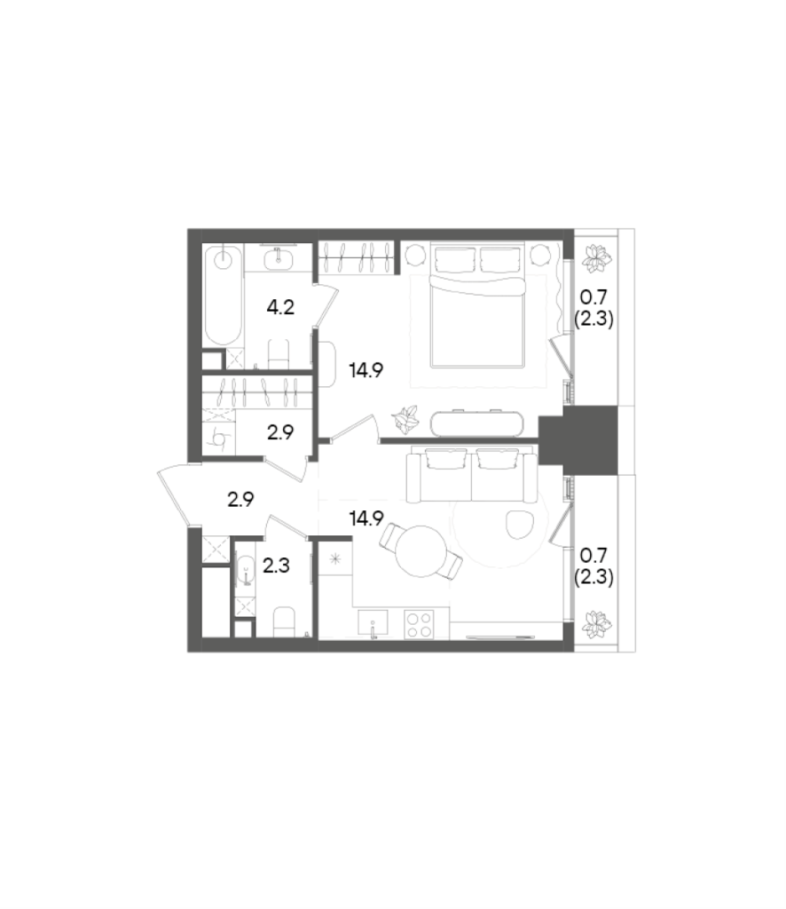 2 ккв (Евро) 43,5 м²