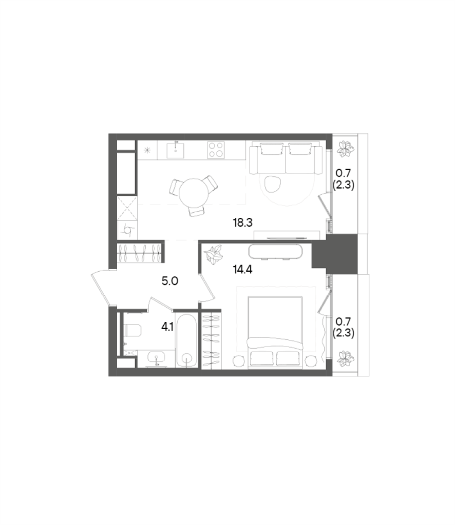 2 ккв (Евро) 43,2 м²