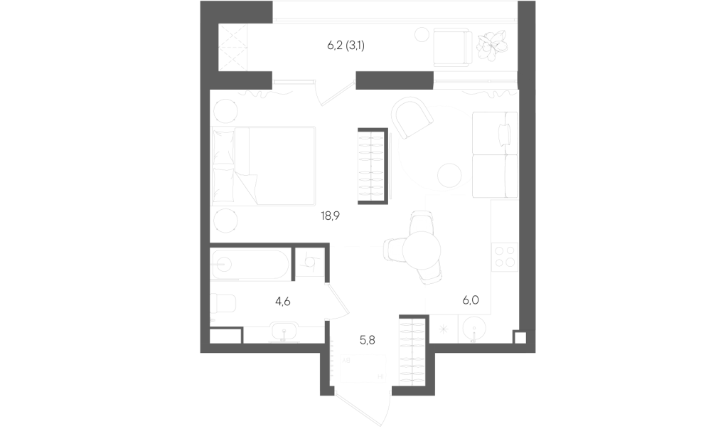 Студия 38,4 м²