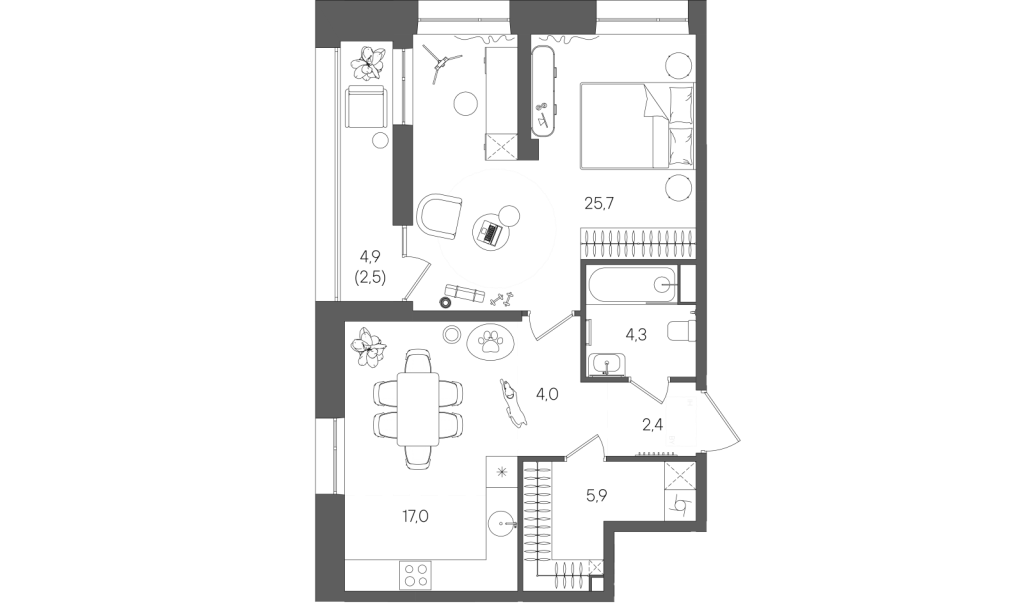2 ккв (Евро) 61,8 м²