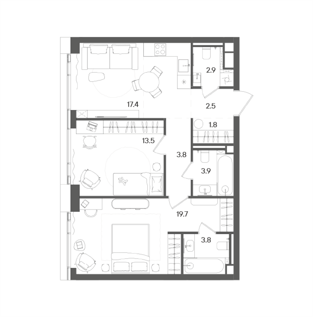 3 ккв (Евро) 70 м²