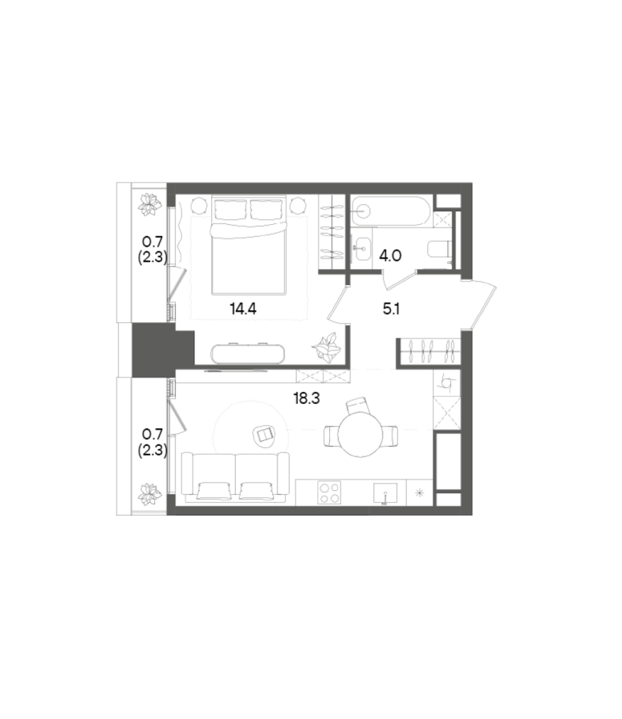 2 ккв (Евро) 43,2 м²