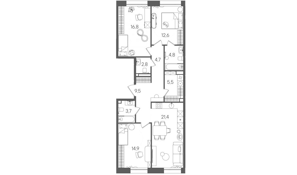 4 ккв (Евро) 96,7 м²