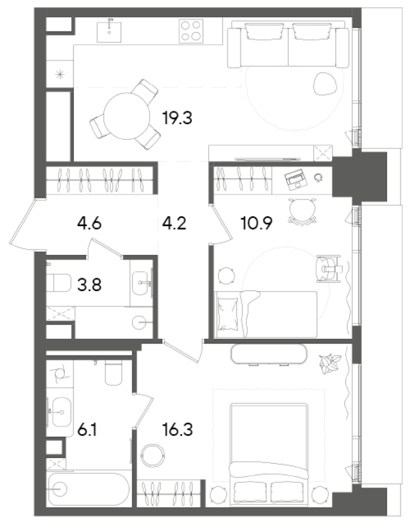 3 ккв (Евро) 65,1 м²