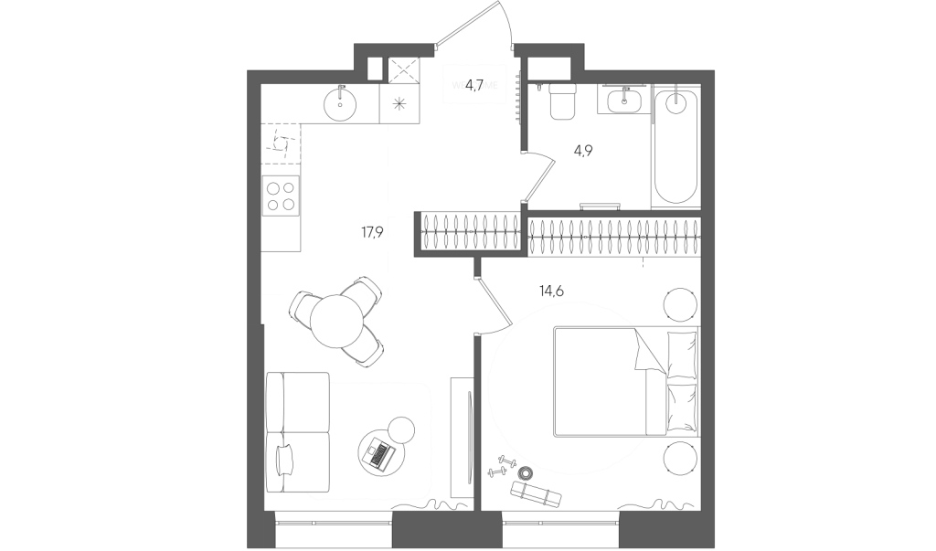 2 ккв (Евро) 42,1 м²