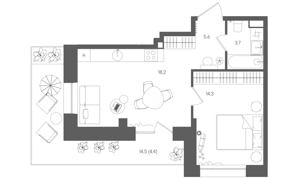 2 ккв (Евро) 46,2 м²