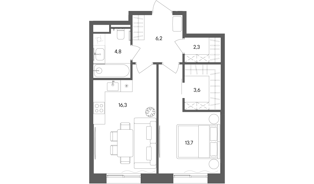 2 ккв (Евро) 46,9 м²