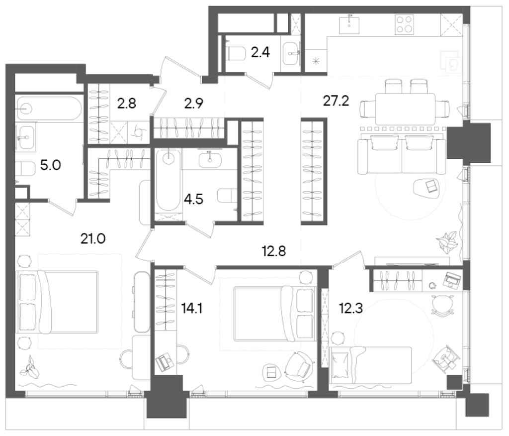 4 ккв (Евро) 105 м²