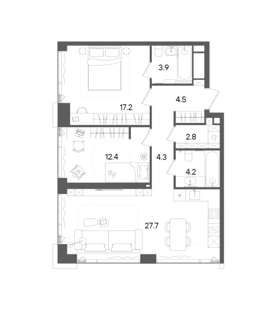 3 ккв (Евро) 77 м²