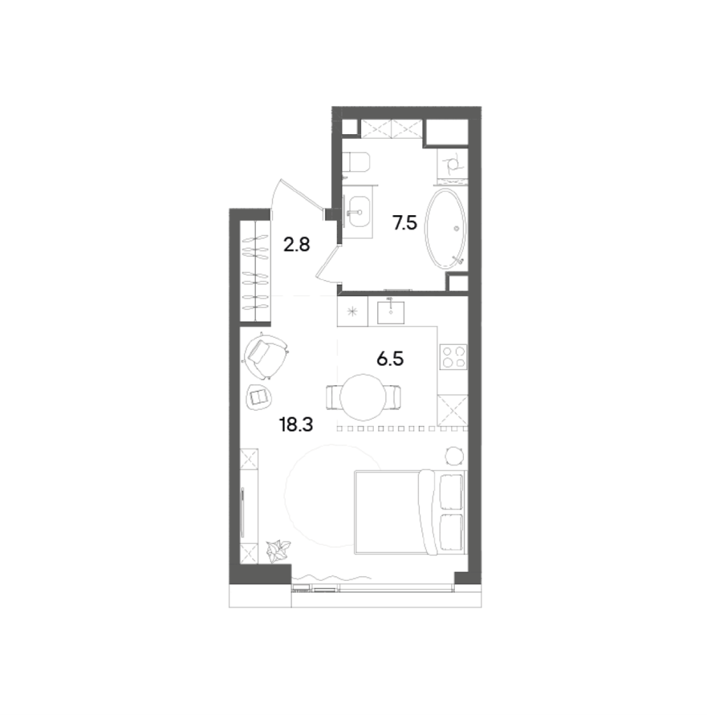 Студия 35,3 м²