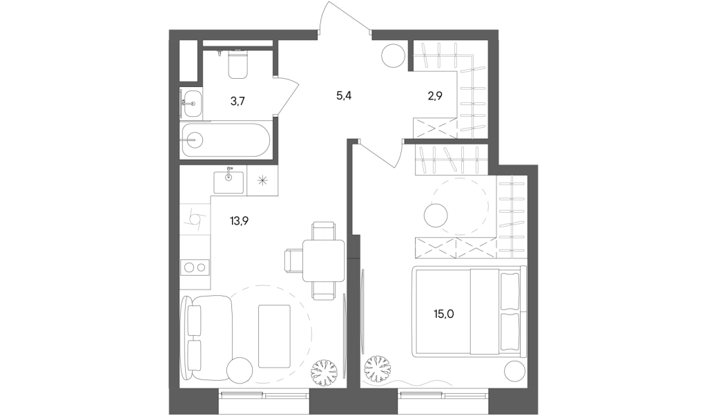 1 ккв 40,9 м²