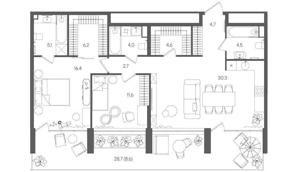 3 ккв (Евро) 98,7 м²