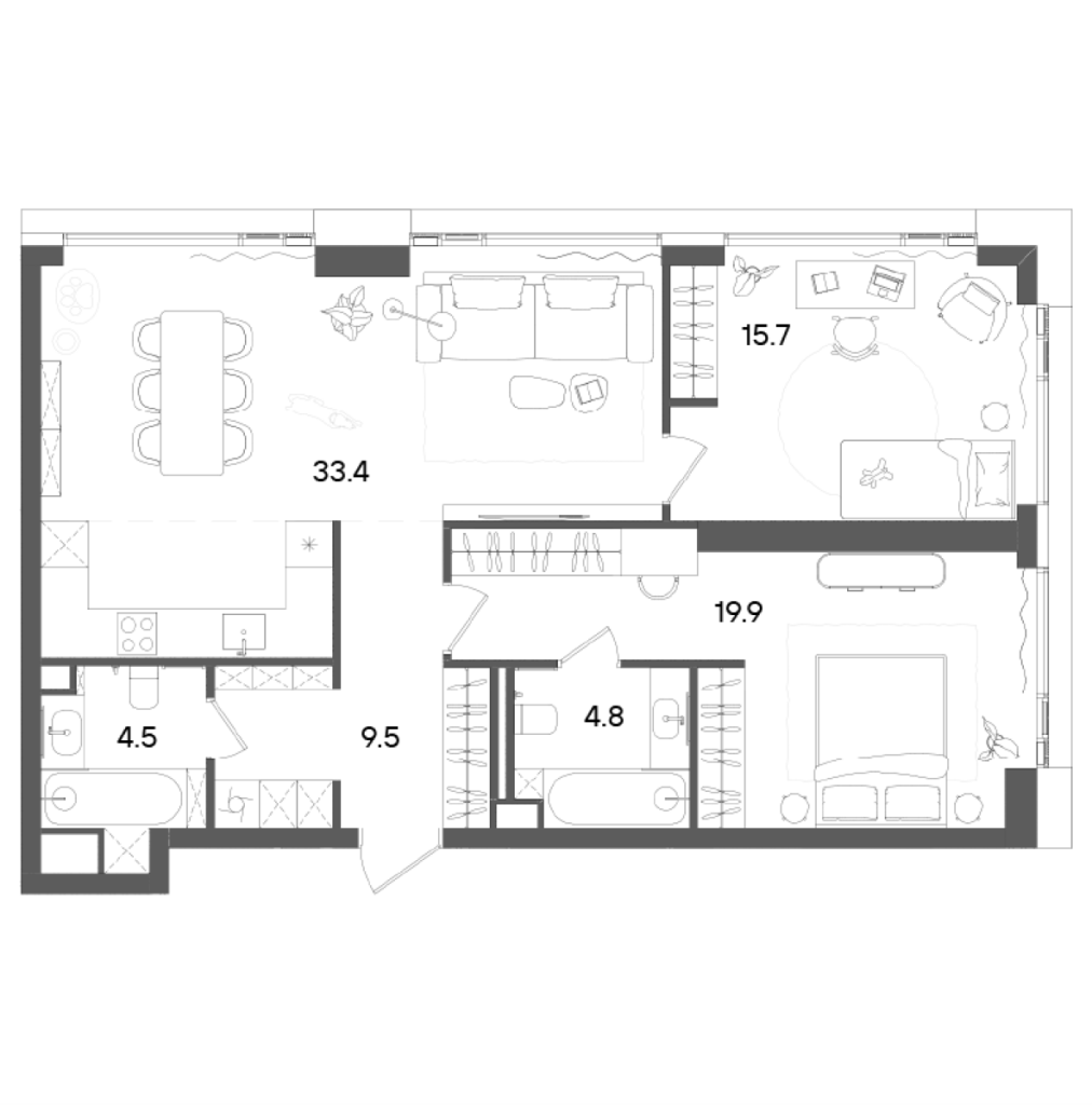 3 ккв (Евро) 89,2 м²