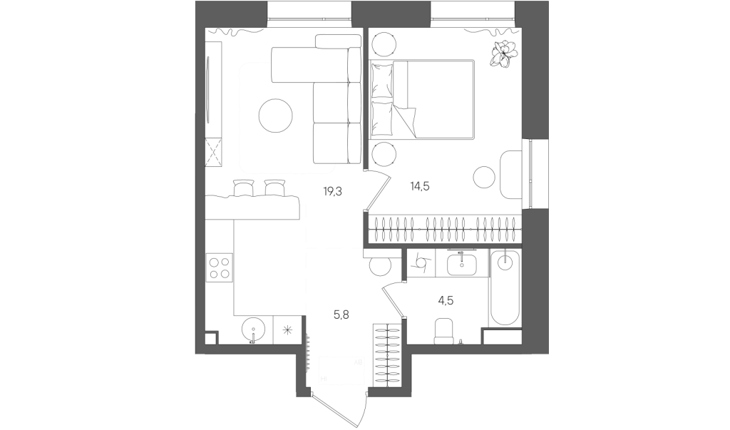 2 ккв (Евро) 44,1 м²