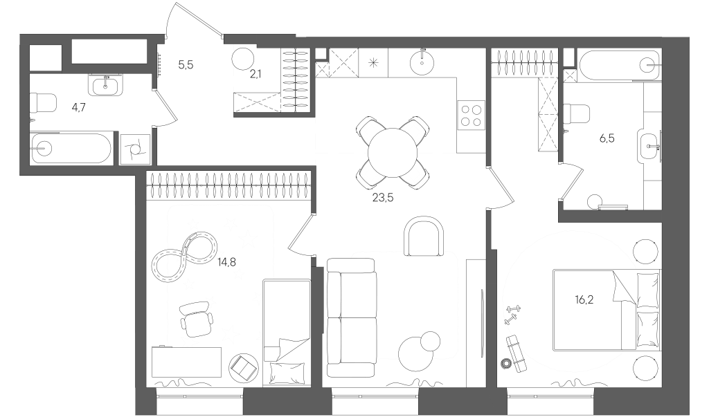 3 ккв (Евро) 73,3 м²