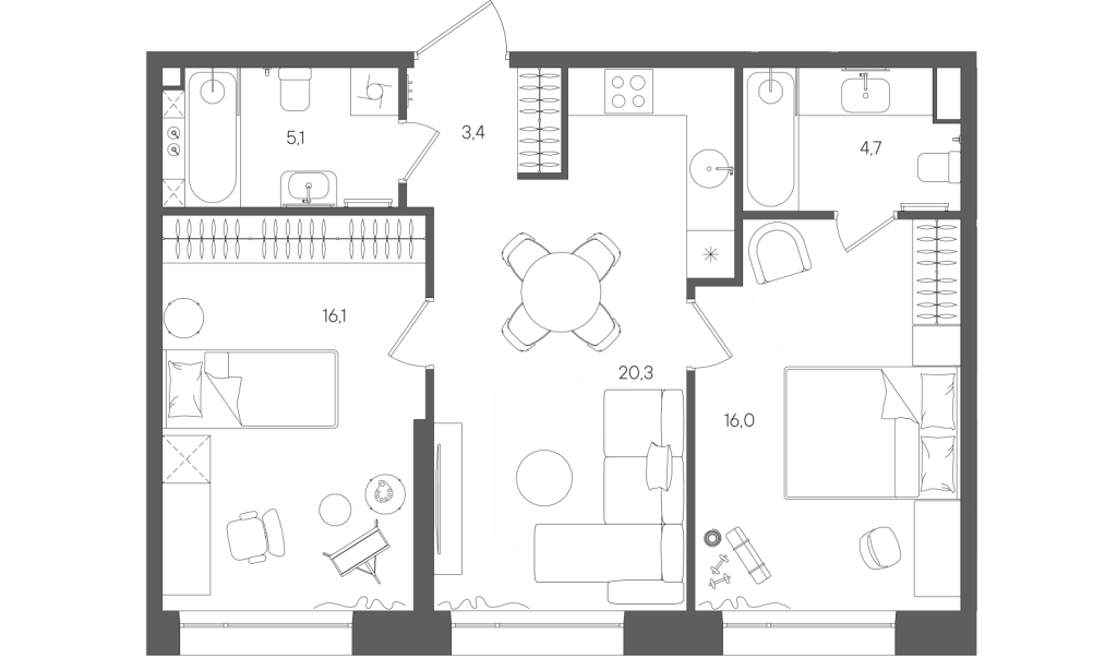 3 ккв (Евро) 65,6 м²