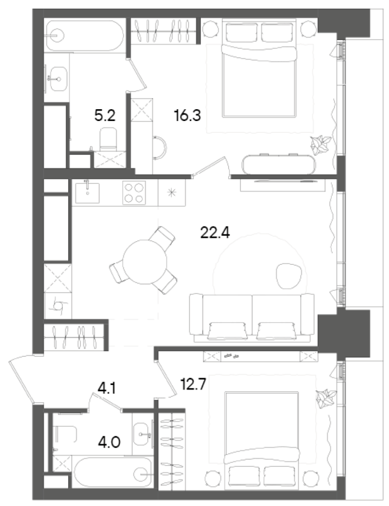 3 ккв (Евро) 64,7 м²