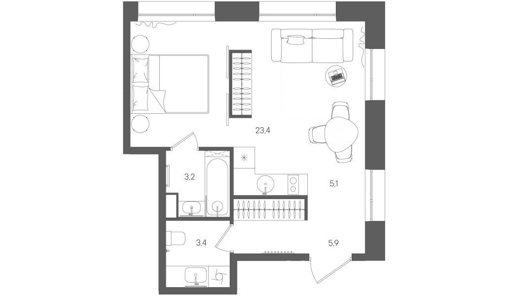 Студия 41 м²