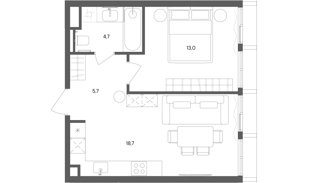 2 ккв (Евро) 42,1 м²