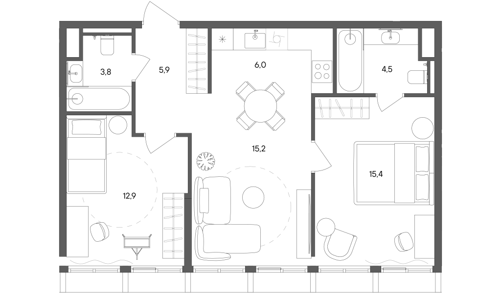 3 ккв (Евро) 63,7 м²