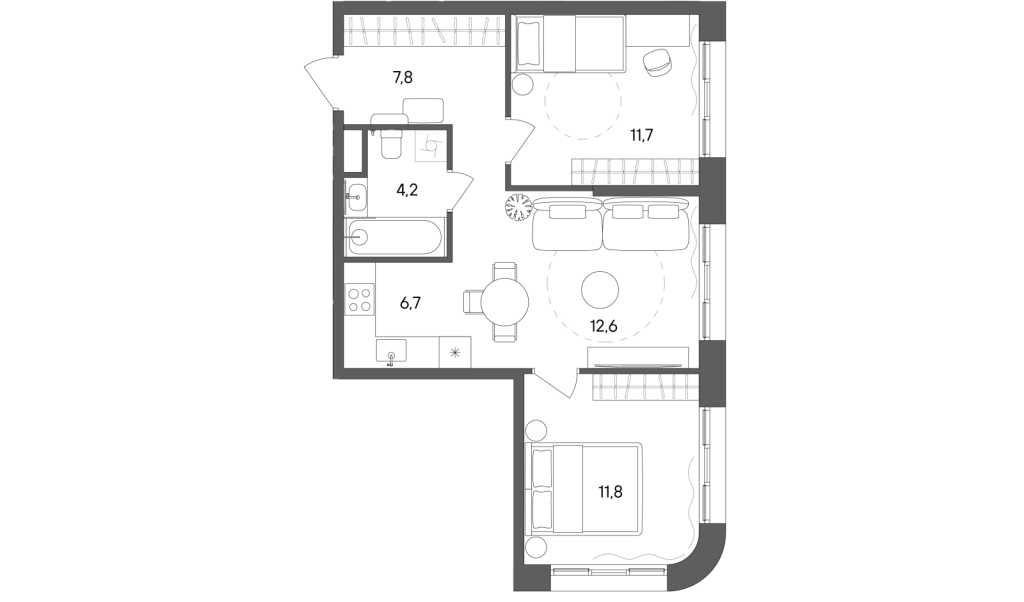 3 ккв (Евро) 54,8 м²