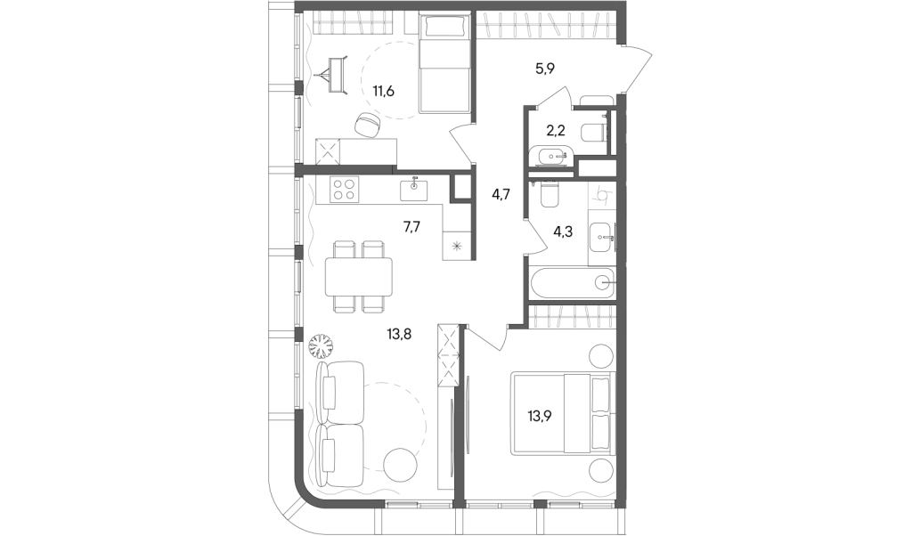 3 ккв (Евро) 64,1 м²