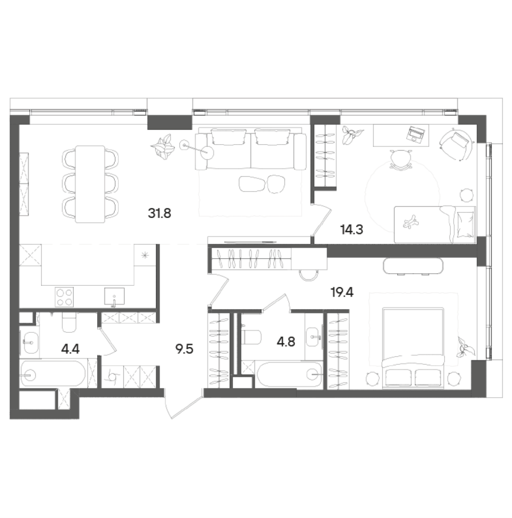 3 ккв (Евро) 85,2 м²