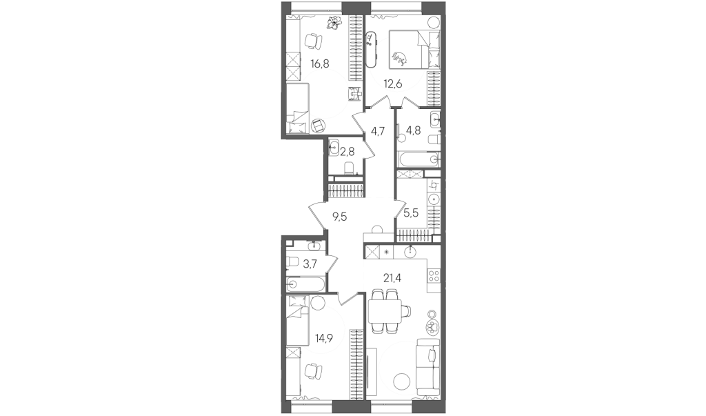 4 ккв (Евро) 96,7 м²