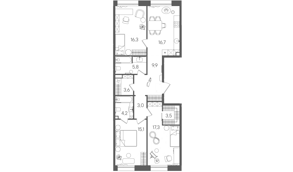 4 ккв (Евро) 95,4 м²