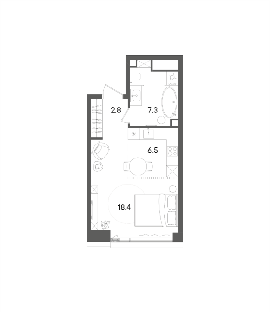 Студия 35 м²
