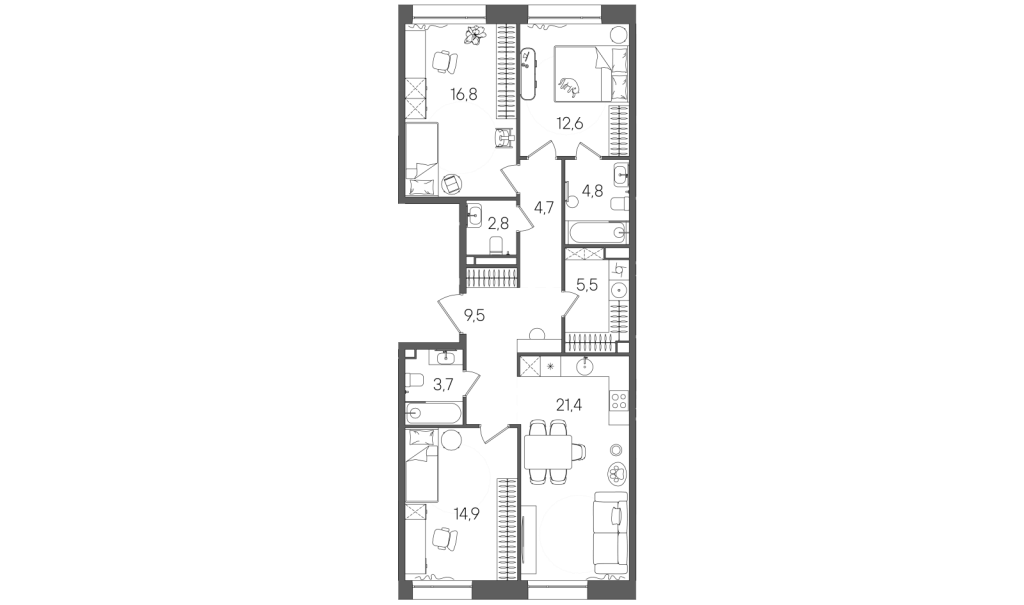 4 ккв (Евро) 96,7 м²