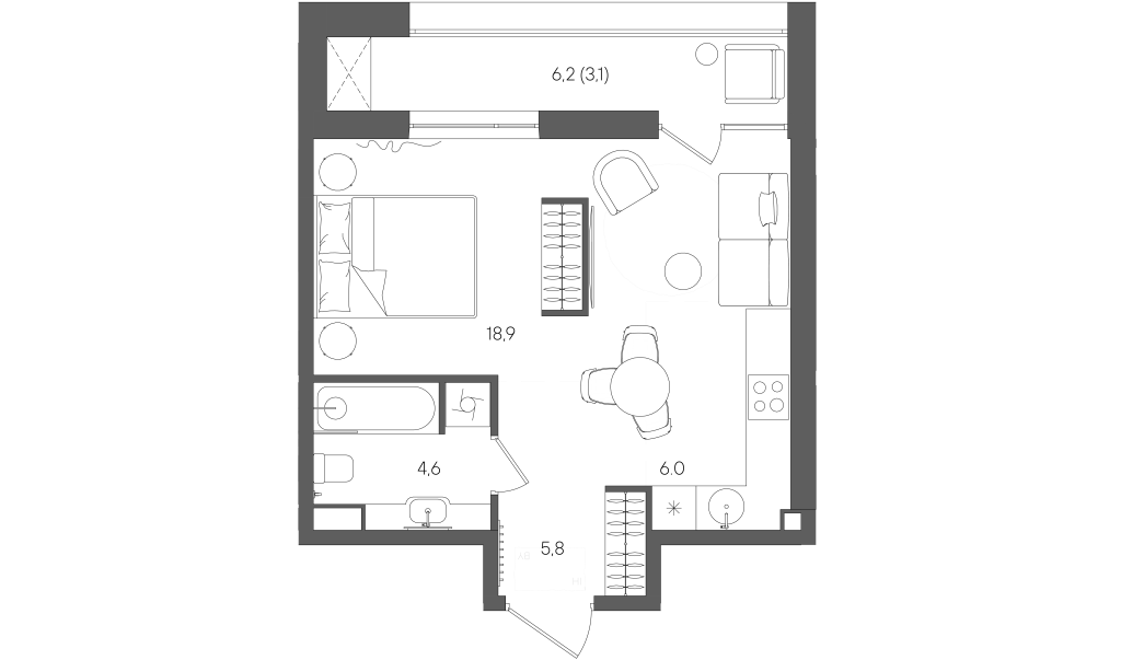 Студия 38,4 м²