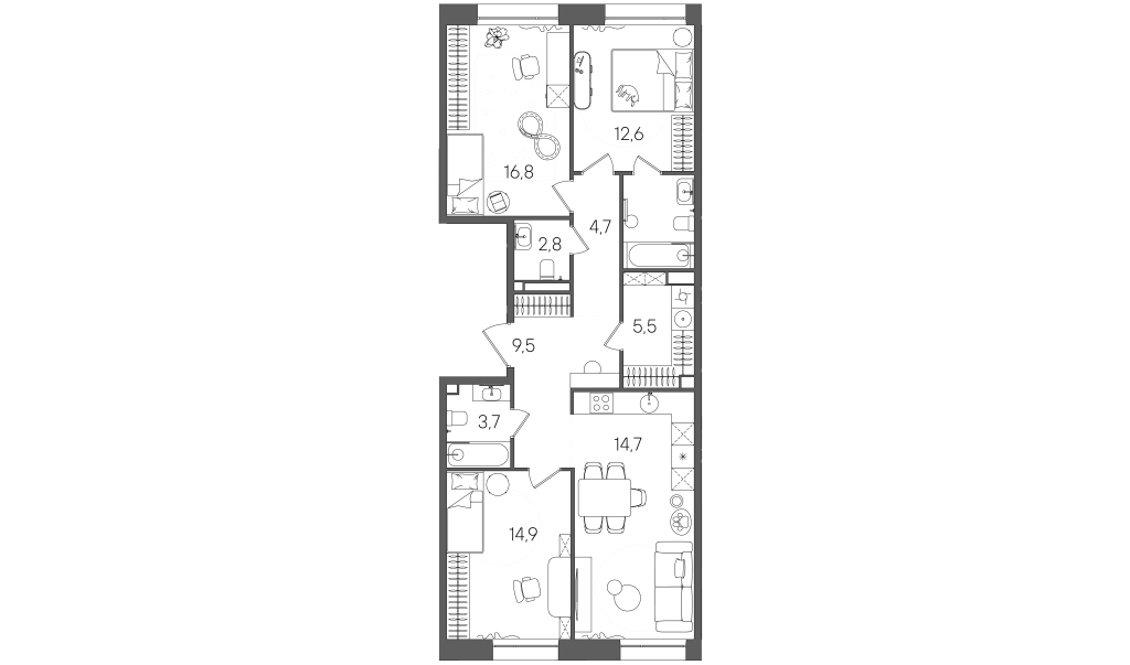 4 ккв (Евро) 96,7 м²
