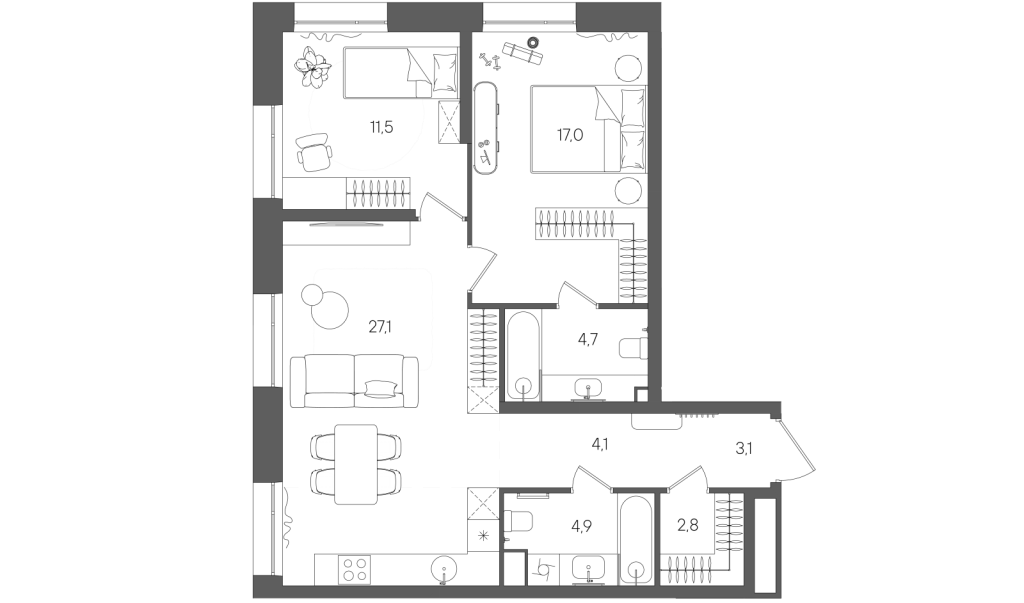 3 ккв (Евро) 75,2 м²