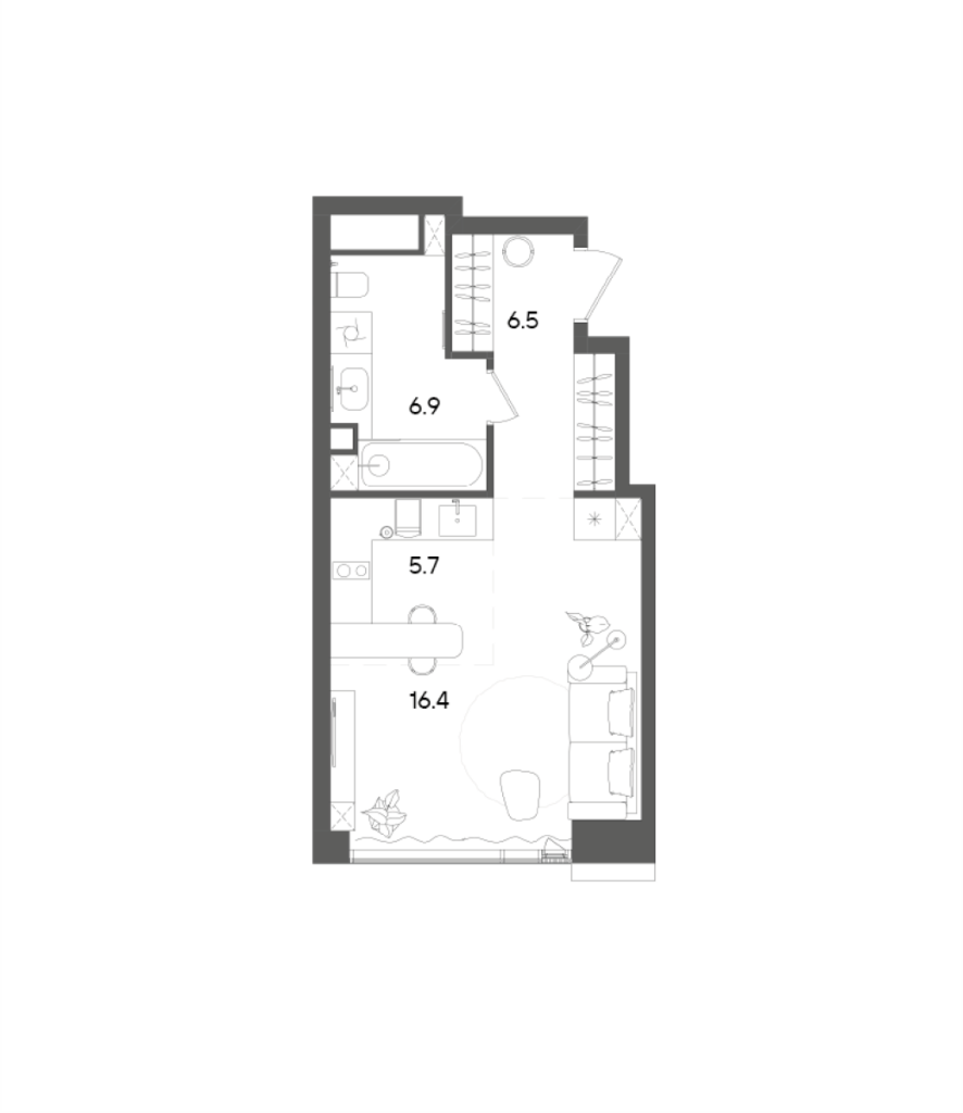 Студия 35,5 м²
