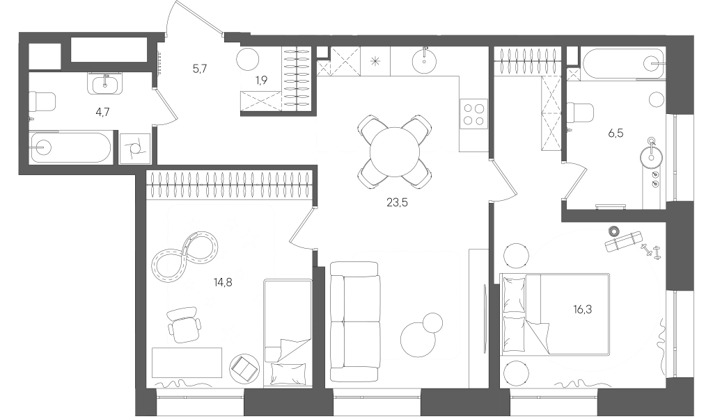3 ккв (Евро) 73,4 м²