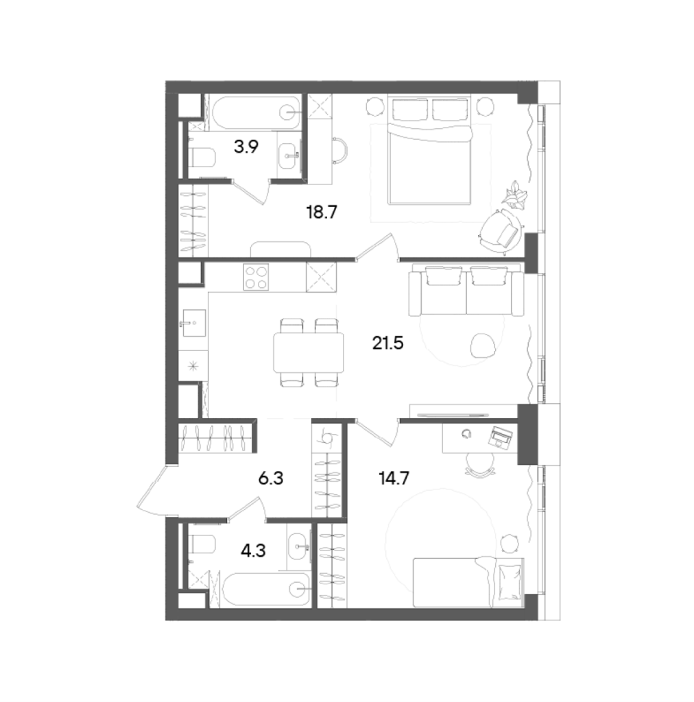 3 ккв (Евро) 70,1 м²