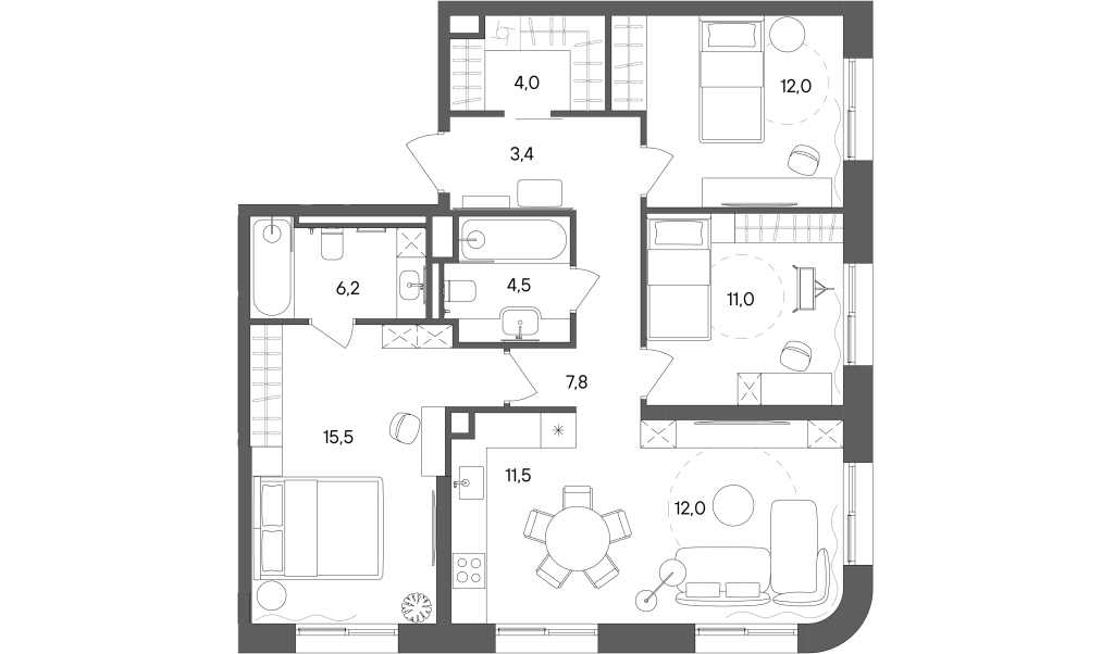 4 ккв (Евро) 87,9 м²