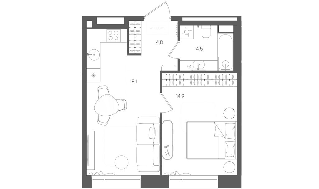 2 ккв (Евро) 42,3 м²