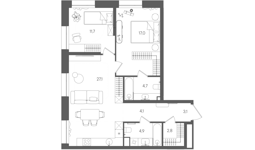 3 ккв (Евро) 75,4 м²