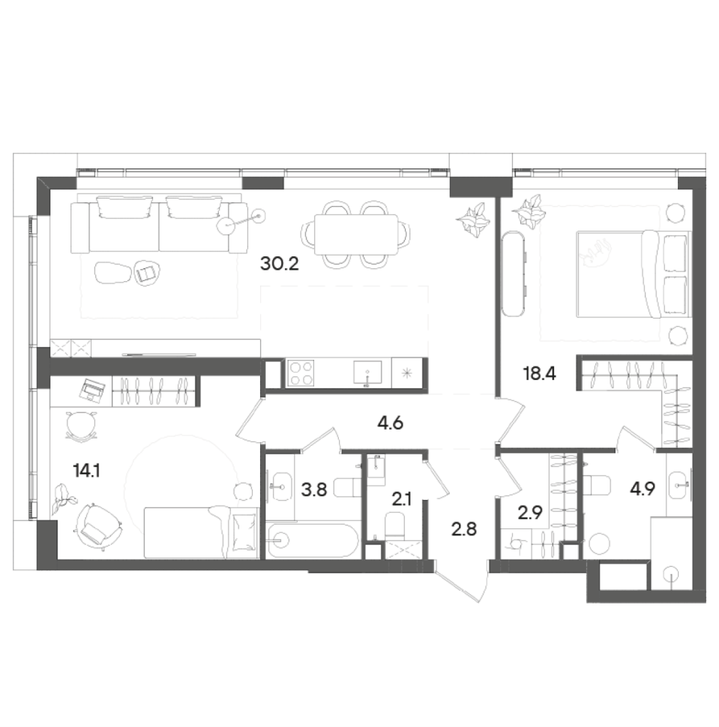3 ккв (Евро) 84,3 м²