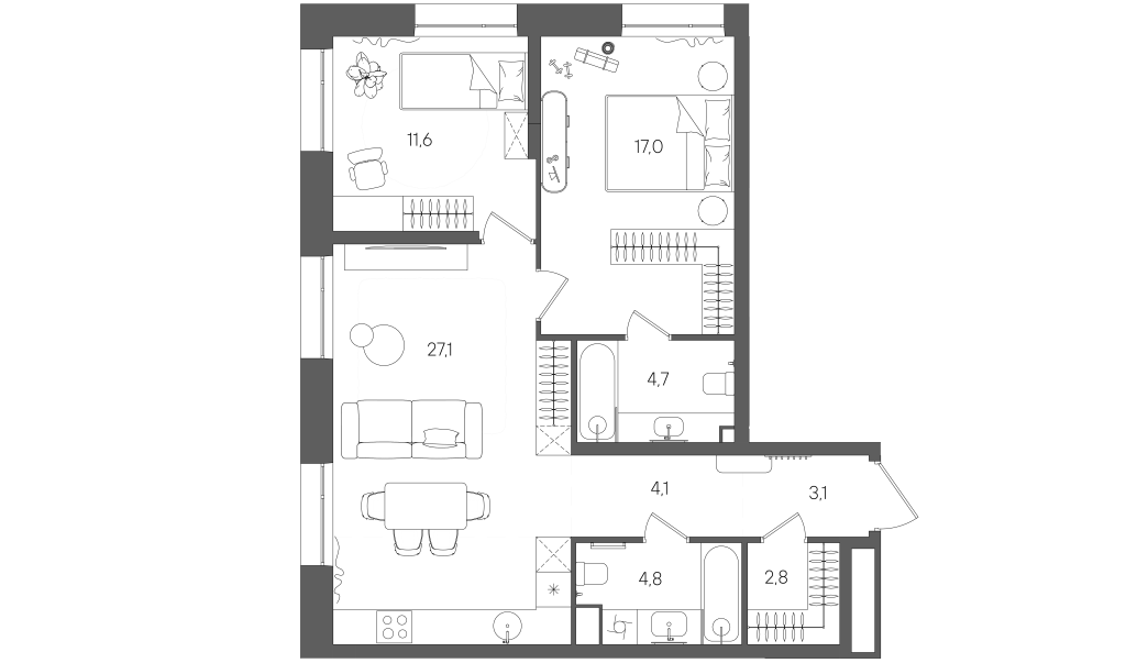 3 ккв (Евро) 75,3 м²