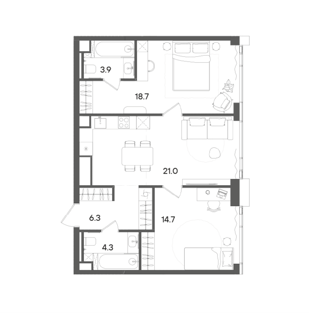 3 ккв (Евро) 69,7 м²