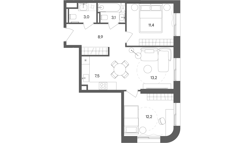 3 ккв (Евро) 59,3 м²