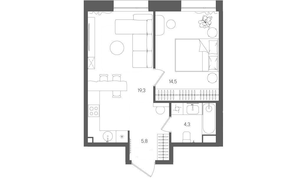 2 ккв (Евро) 43,9 м²