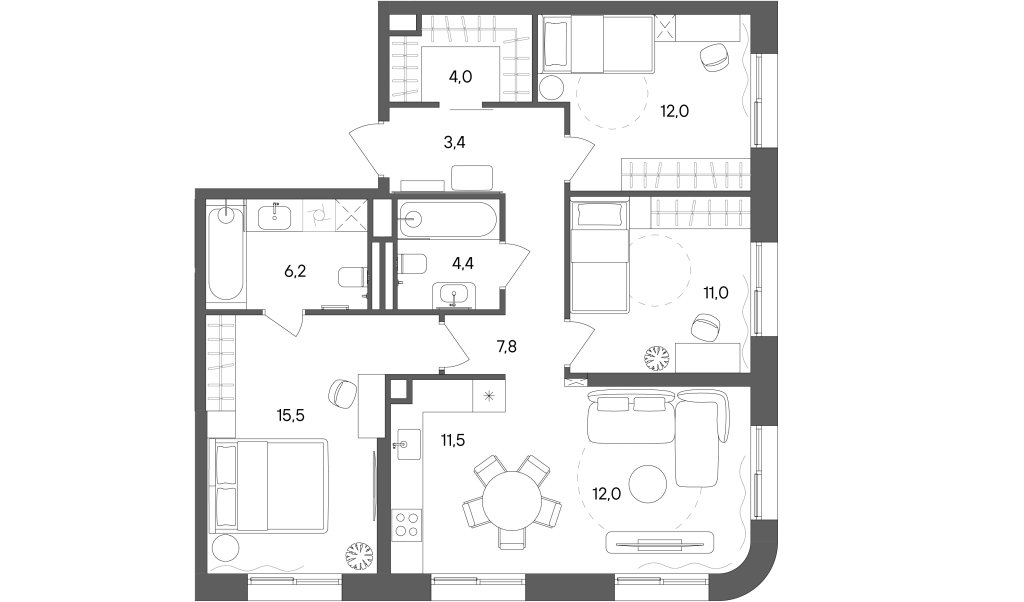 4 ккв (Евро) 87,8 м²