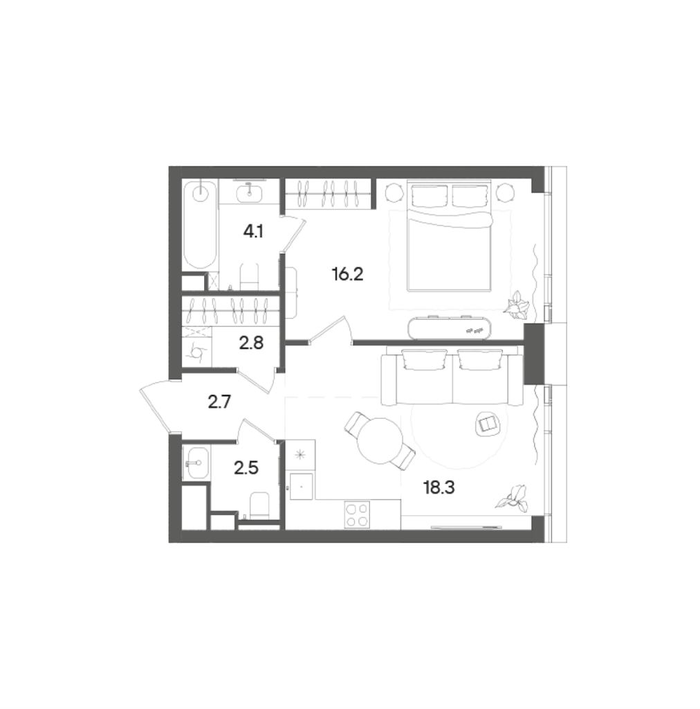2 ккв (Евро) 47,2 м²